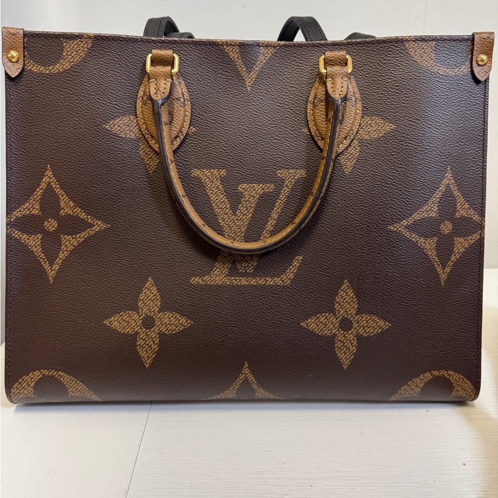 Louis Vuitton Brown Canvas Tote with Gold Monogram Accents